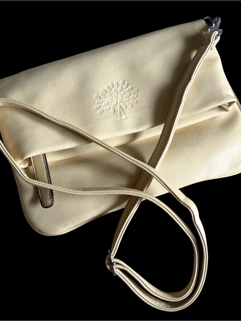 Cream Faux Leather Foldover Crossbody Bag Slouchy Messenger Style